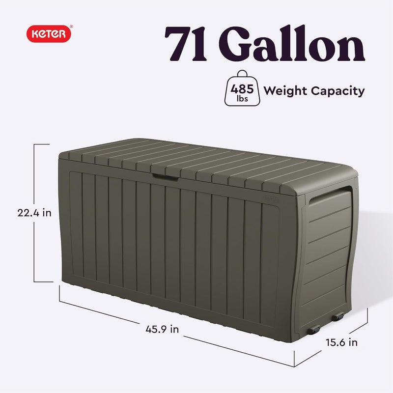 Keter Marvel Plus 71 Gallon Resin Outdoor Storage Box for Patio Furniture Cushions, Throw Pillows, Garden Tools and Pool Floats, Taupe - Image 2
